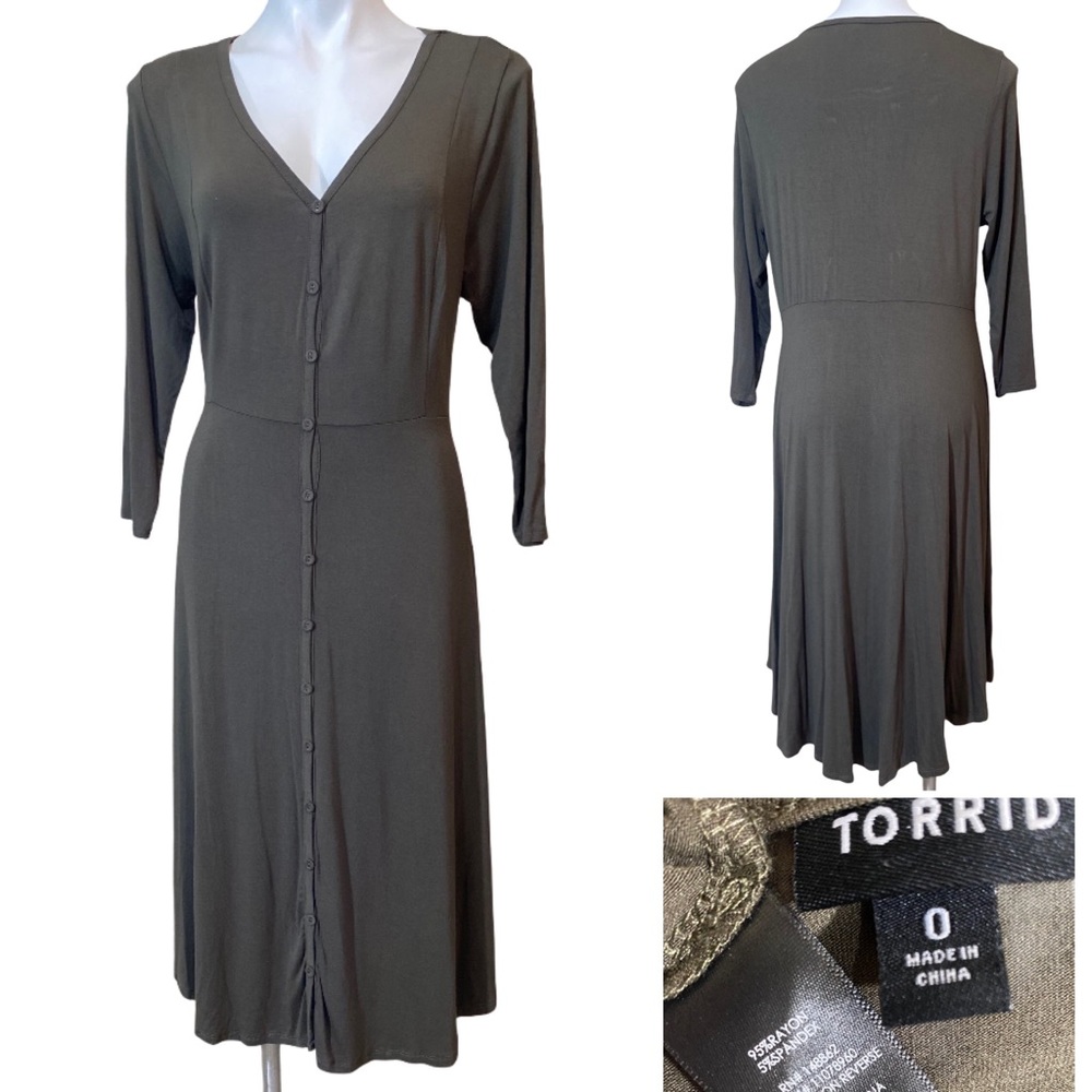 Torrid Olive Green Button-Front V-Neck Midi Dress